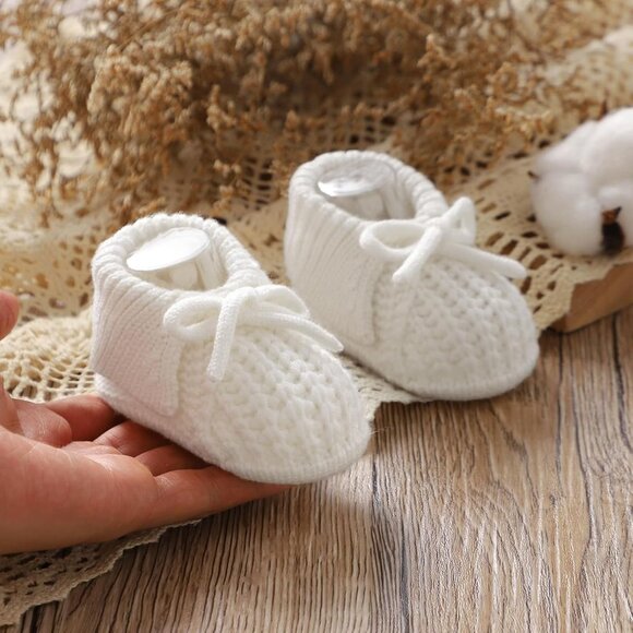 Newborn White Cozy Crochet Boys Girls First Walkers Soft Knit Infant Sock Shoes - Picture 7 of 7
